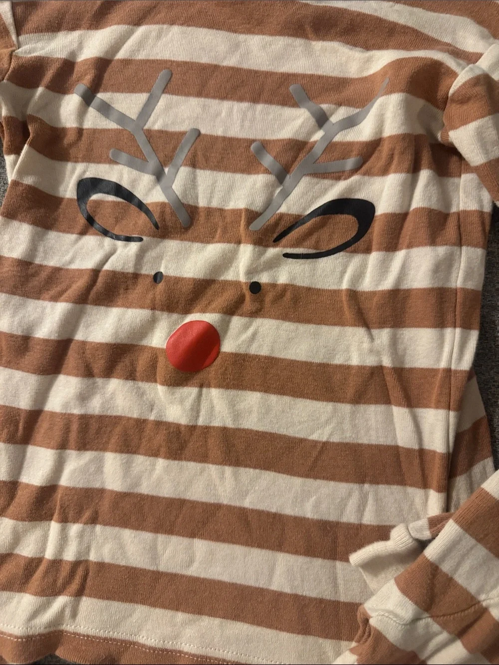5/$15- Kids Striped Reindeer Pajama Set in Cream and Brown